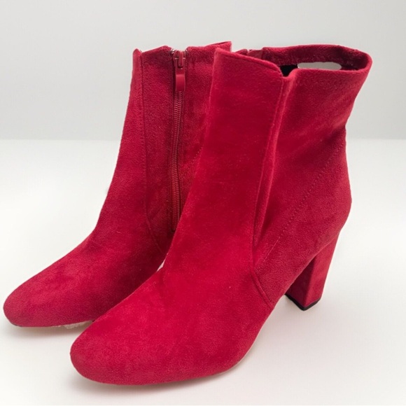TOP MODA Red Suede Chunky Heel Ankle Boots Side Zipper Size 9 - Picture 1 of 11
